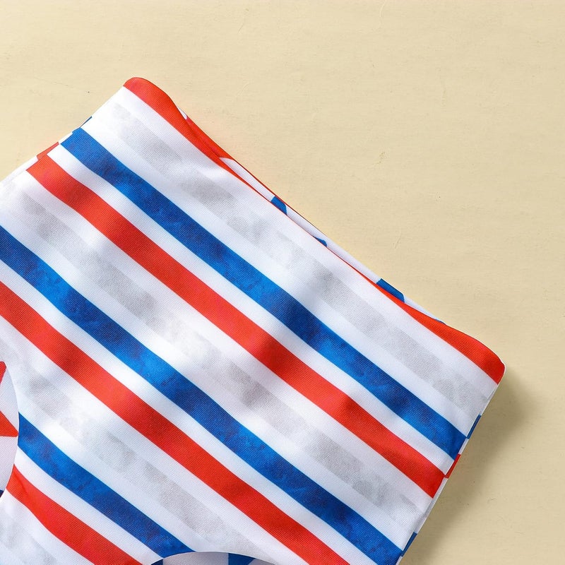 Karuedoo Toddler Baby Girl 4th of July Swimsuit American Flag Bathing Suit Stars Stripes Bikini Set Two Piece Swimwear - Image 5